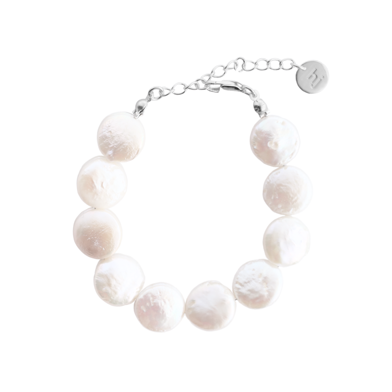 Keshi Coin Pearl Bracelet Silver