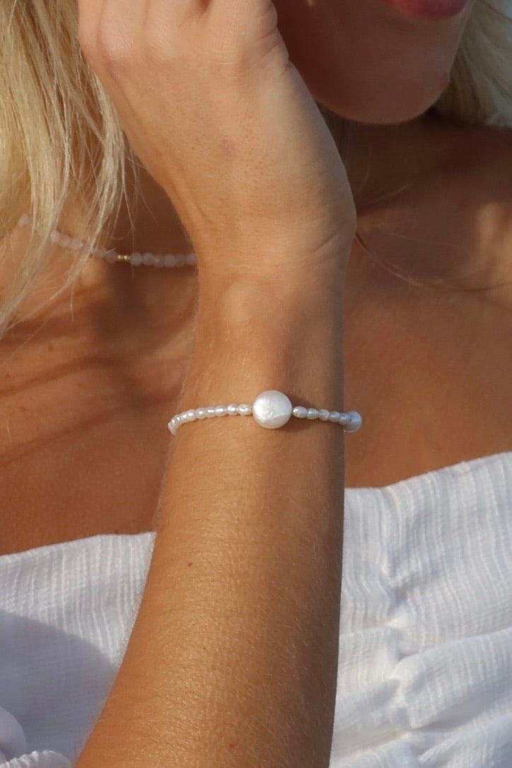 Coin Pearl Bracelet Silver